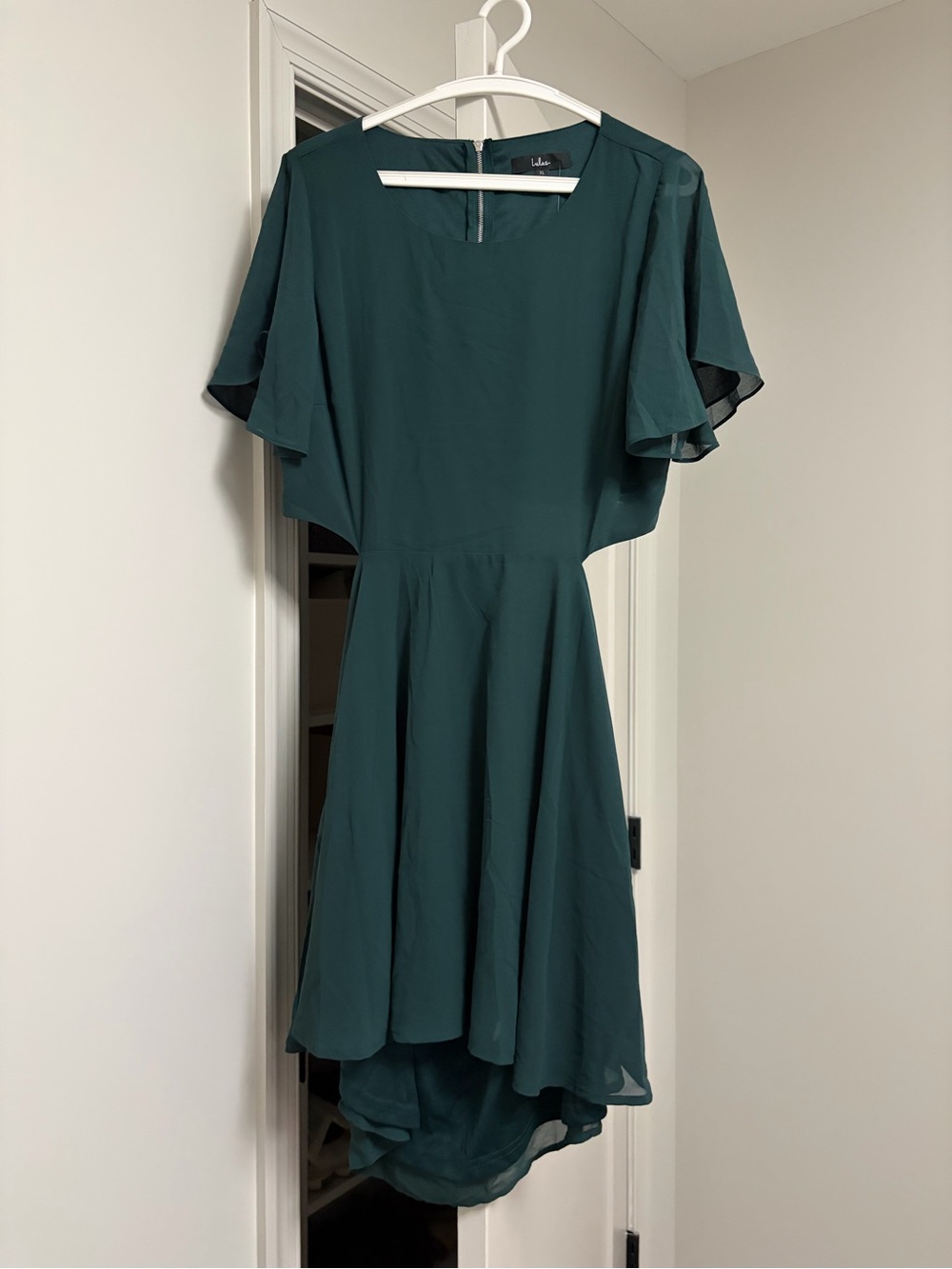 Lulus Emerald Green High Low Flutter Sleeve Dress XL NWT
